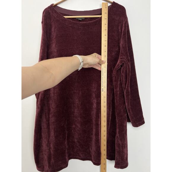 J.jill Wearever Womens Size XL Chenille Waffle Knit Tunic Sweater Eggplant Red - Picture 7 of 10